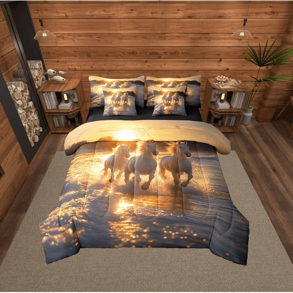 Erosebridal 3D Animal Bed in a Bag Twin size, Race Horse Bed Set, Rustic Farmhouse Reversible Bedding Twin Size, Microfiber Room Decor, 7-Piece