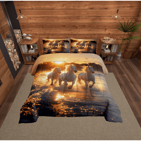Erosebridal 3D Animal Bedding Sets Twin with Comforter, Race Horse Duvet Insert, Rustic Farmhouse Reversible Comforter Sets Twin Size, Microfiber Room Decor, 2-Piece