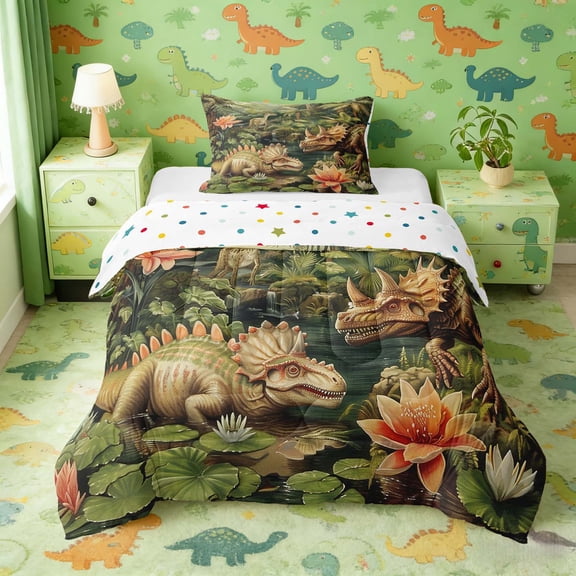 Erosebridal 3D Ankylosaurus Triceratops Bedding Set, Wild Dinosaur Dino Bedding Set