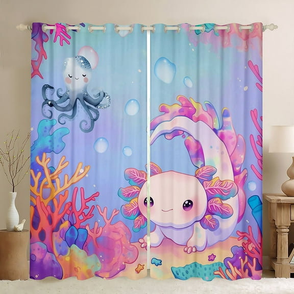 Erosebridal 3D Axolotl Curtains for Living Room, Underwater World 30%-50% Blackout Curtains Set of 2 (38x54), Cute Animal Curtains Pack of 2, Bedroom Curtains Bedroom Decorative