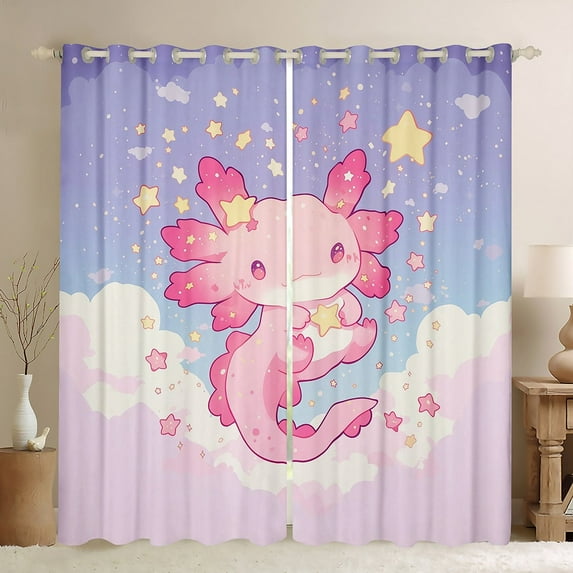 Erosebridal 3D Axolotl Curtains for Living Room, Watercolor Artwork 30%-50% Blackout Curtains Set of 2 (38x45), Cute Animal Curtains Pack of 2, Bedroom Curtains Room Decorative