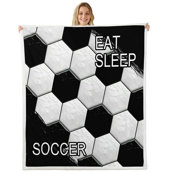 Erosebridal 3D Ball Print Sherpa Blanket, Football Soccer Fuzzy Blanket Throw, Eat Sleep Decor, 30x40