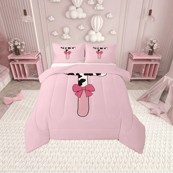 Erosebridal Personalized Alphabet T Bedding Twin Comforter Set,Kawaii Initial Down Comforter,Ultra Soft Reversible Bedding Sets Twin with Comforter,Teenager Bedroom Decor,3pcs