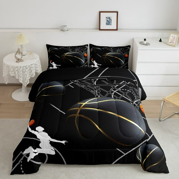 Erosebridal 3D Basketball Bedding Comforter Set, Ball Sports Lover Down Comforter, Teens Male Reversible Comforters & Duvets, Breathable Bedroom Decoration, 2pcs
