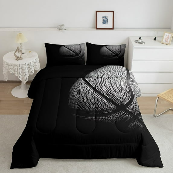 Erosebridal 3D Basketball Bedding Queen Comforter Set, Black Down Comforter, Ball Sports Room Decor, 3 Pieces