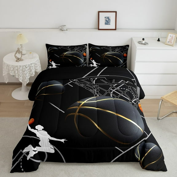 Erosebridal 3D Basketball Comforter Sets Full Size, Ball Sports Lover Comforters & Duvets, Teens Male Reversible Duvet Insert, Breathable Bedroom Decoration, 3pcs