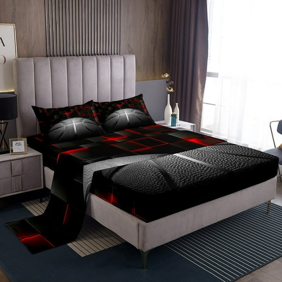 Erosebridal 3D Basketball Sheet Set Twin, Sport Player Bedding Sets Twin Size, Geometric Decor 3 Pieces