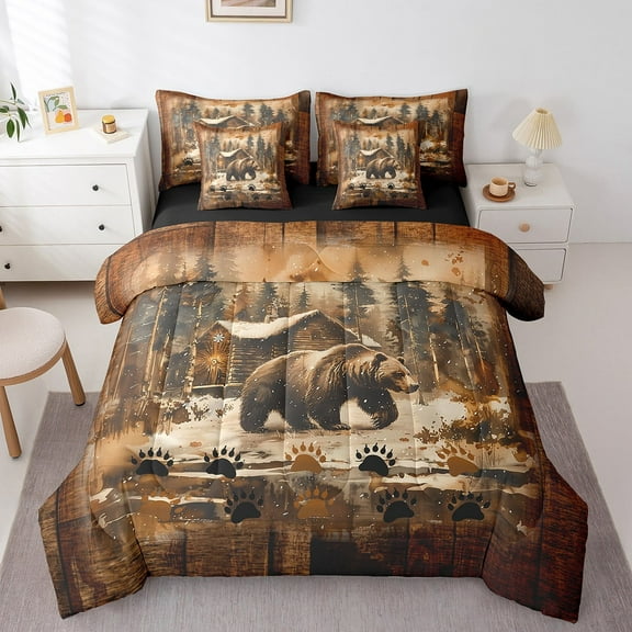 Erosebridal 3D Bear Bedding Queen Size, Rustic Farmhouse Bed in a Bag Queen size, Woodland Wildlife Decor, Reversible
