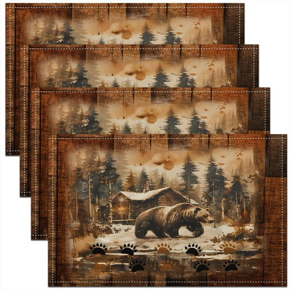 Erosebridal 3D Bear Place Mats Set of 4 for in Door Dinning, Rustic Farmhouse Table Place Mats for in Door Dining, Woodland Wildlife Decor