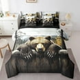 thumbnail image 1 of Erosebridal 3D Bear Print Bed in a Bag Twin size, Woodland Wildlife Bed Set, Wooden Plank Decor, Reversible 7pcs, 1 of 5