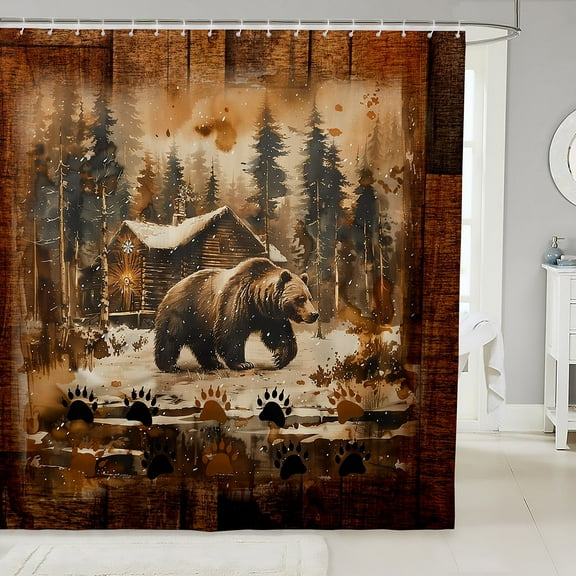 Erosebridal 3D Bear Shower Curtain 72x78, Rustic Farmhouse Bathroom Curtain 72x78, Woodland Wildlife Decor, Waterproof