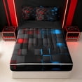 thumbnail image 1 of Erosebridal 3D Blue Red Abstract Zipper Twin Comforter Sets with Fitted Sheet and 2 Pillowcases for Boys Men, Neon Glow Sqaure Print Zipper Bedding Set, Black Reversible, 4pcs, 1 of 7