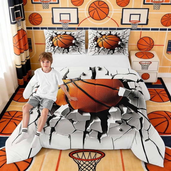 Erosebridal 3D Breaking Basketball Queen Comforter Set, Sport Bedding Comforter Set for Men and Boys, Gray Reversible 3 Pieces, 1 Comforter and 2 Pillowcases