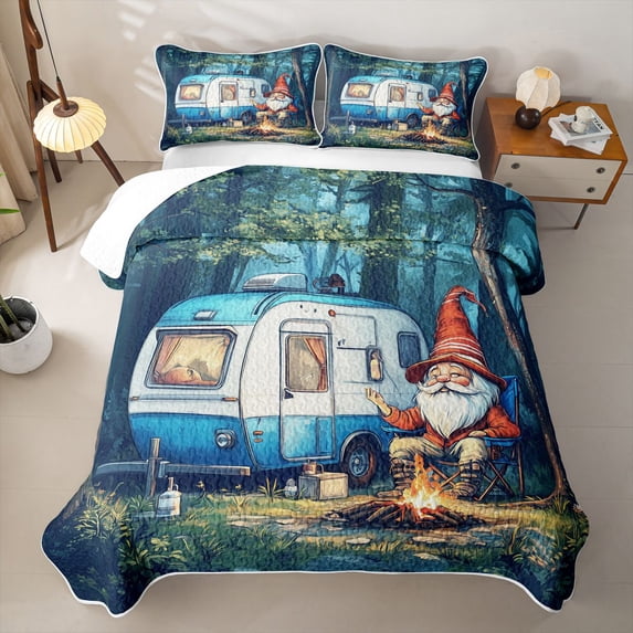 Erosebridal 3D Camping Camper Quilt King,Cartoon Cute Gnome King Coverlet Set For Kids Girls,3 Pieces