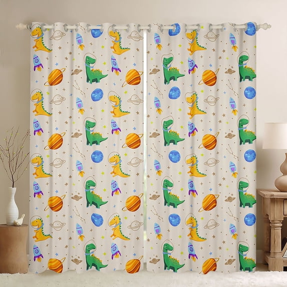 Erosebridal 3D Cartoon Dinosaur Blackout Curtains Set of 2 (52x84 Each),Kids Teens Ancient Animal Window Curtains,Green Orange Yellow
