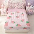 thumbnail image 1 of Erosebridal 3D Cartoon Fruit Zipper Queen Comforter Set with Fitted Sheet and 2 Pillowcases,Pink Sweet Strawberry Zipper Bedding Set For Girls,Pink Reversible,4 Pieces, 1 of 7