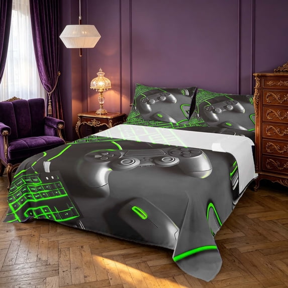 Erosebridal 3D Cartoon Gamepad Printed King Sheets,Green Neon Bedding,4 ...