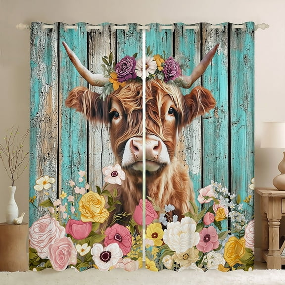 Erosebridal 3D Cow Print Curtains Pack of 2 (38x45), Rustic Animal 30%-50% Black Out Curtains, Farmhouse Decor