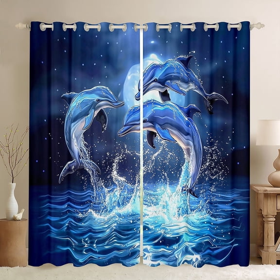 Erosebridal 3D Dolphin Curtains Pack of 2 (42x63), Blue Ocean 30%-50% Black Out Curtains, Dreamy Room Decor