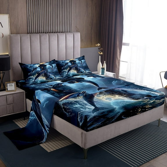 Erosebridal 3D Dolphin Twin Sheet Sets, Coastal Ocean Bedding Twin Size, Lighthouse Decor 3-Piece
