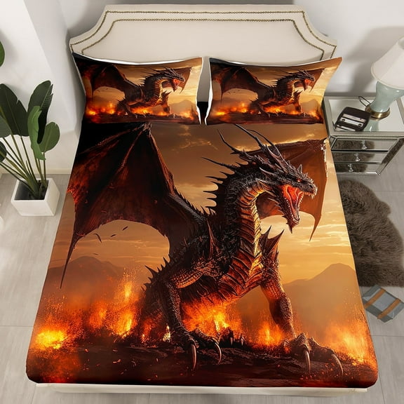 Erosebridal 3D Dragon Twin Sheets Dragon Bed Sheets, Magic Animal Fitted Sheet Magical Bed Set, Pterosaur Dino Bedding for Teens Adults Bedroom Decoration (Deep Pocket)