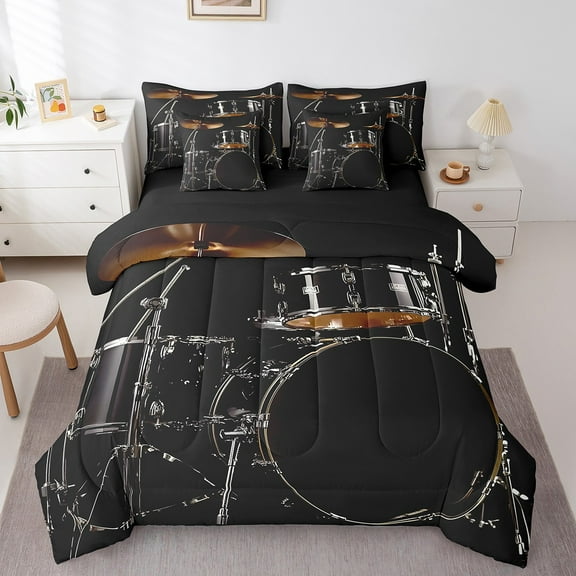 Erosebridal 3D Drum Bed in a Bag Twin size, Funk Music Bed Set, Hip Hop Reversible Bedding Twin Size, Ultra Soft Bedroom Decoration, 7 Pieces