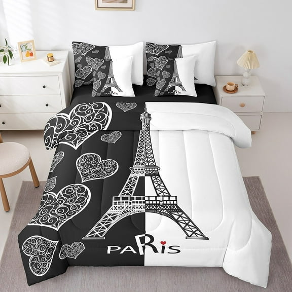 Erosebridal 3D Eiffel Tower Bed in a Bag Full size, Romantic Couple Bed Set, Paris Street Decor, Reversible
