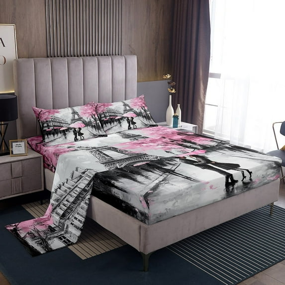 Erosebridal 3D Eiffel Tower Twin Sheet Sets, Romantic Couple Bedding Twin Size, Paris Street Decor 3pcs