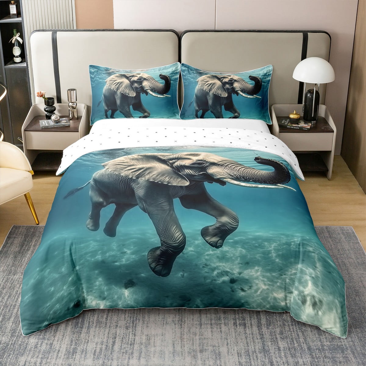 Visual Reference: Erosebridal 3D Elephant 100 Cotton Comforter Cover Full Teal Ocean