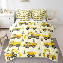 Erosebridal 3D Excavator Bed in a Bag, Cartoon Vehicle Bed Set, Construction Truck Reversible Comforter Sets, Breathable Bedroom Decoration, 7pcs