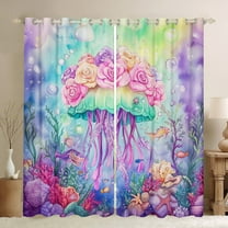 Erosebridal Cartoon Jellyfish Curtains for Living Room,Green Purple 30%-50% Blackout Curtains Set of 2 (38x45),Ocean Theme Decor
