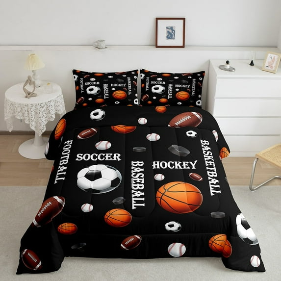 Erosebridal 3D Football Comforter Sets Twin Size, Modern Balls Player Comforters & Duvets, Sports Bedroom Decor, Reversible 2pcs