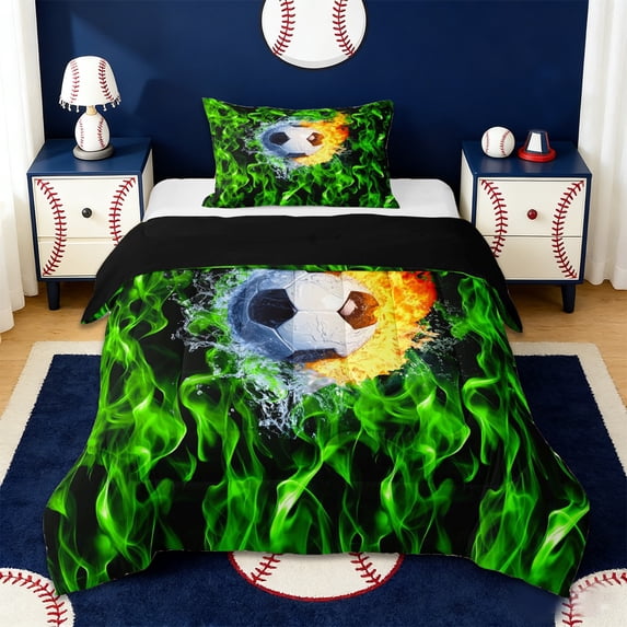 Erosebridal 3D Football Soccer Print Twin Comforter Sets For Kids,Kids Ball Games Bedding Set,Reversible black,2-Piece