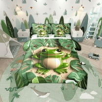 Erosebridal 3D Frog Bedding Sets Twin Size, Cute Animal Comforter Sets with Sheets, Green Tropical Palm Tree Leaves Bedroom Decor, Reversible 7-Piece