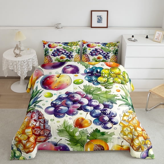 Erosebridal 3D Fruit Comforter Sets King Size, Pineapple Grapes Comforters & Duvets, Cartoon Fruit Decor, Super Cozy 3pcs