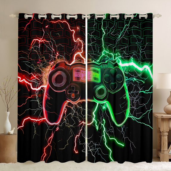 Erosebridal 3D Gamepad Curtains for Living Room, Cool Lightning 30%-50% Blackout Curtains Set of 2 (52x84), Teens Teenager 30%-50% Black Out Curtains, Window Drapes Bedroom Decor