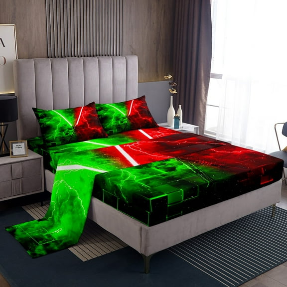 Erosebridal 3D Geometric Bed Sheets Set Twin Size, Lightsaber Bed Sheets Twin, Teens 3-Piece