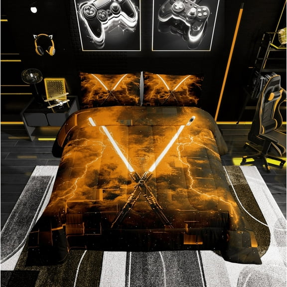 Erosebridal 3D Geometric Bedding Twin Comforter Set, Lightsaber Down Comforter, Teens, Breathable 2-Piece