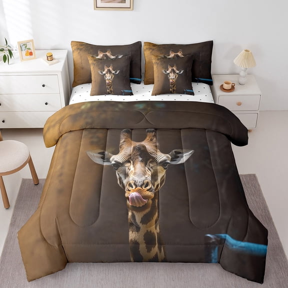 Erosebridal 3D Giraffe Bed in a Bag Full size, Wildlife Animal Bed Set, Rustic Farmhouse Bedding Full Size, Super Cozy Room Decoration, 7pcs