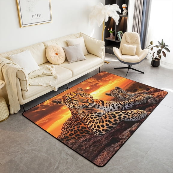 Erosebridal 3D Leopard Area Rug 3x5 Sunset Carpet ,Cheetah Area Rug Leopard Print Wild Animal Decorative Rug Novelty African Safari Animals Accent Rug Set Non Shedding