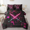 thumbnail image 1 of Erosebridal 3D Lightsaber Games Bedding Full Size,Neon Lights Comforter Sets with Sheets,Pink Geometry Gradient Grid Bedding Sets Full Size,Breathable Room Decor Reversible,7pcs, 1 of 6