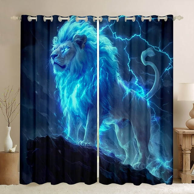 Erosebridal 3D Lion Curtains for Living Room, Neon Wildlife 30%-50% ...