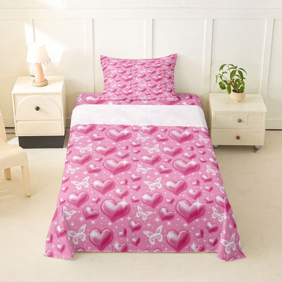 Erosebridal 3D Loves Pattern Twin Sheet Sets,Cartoon Butterflies Silhouette Bedding For Girls Teens 3 Pieces