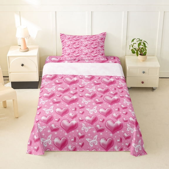 Erosebridal 3D Loves Pattern Twin Sheet Sets,Cartoon Butterflies Silhouette Bedding For Girls Teens 3 Pieces