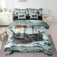 thumbnail image 1 of Erosebridal 3D Marine Ship Bed in a Bag King size, Sailing Nautical Bedding King Size, Ocean Wave Reversible Comforter Sets with Sheets, Breathable Bedroom Decoration, 7-Piece, 1 of 6