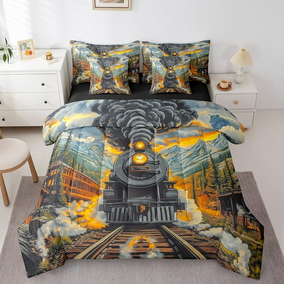 Erosebridal 3D Old Style Train Bed in a Bag Twin size, Railway Track Bed Set, Transport Vehicle Decor, Reversible