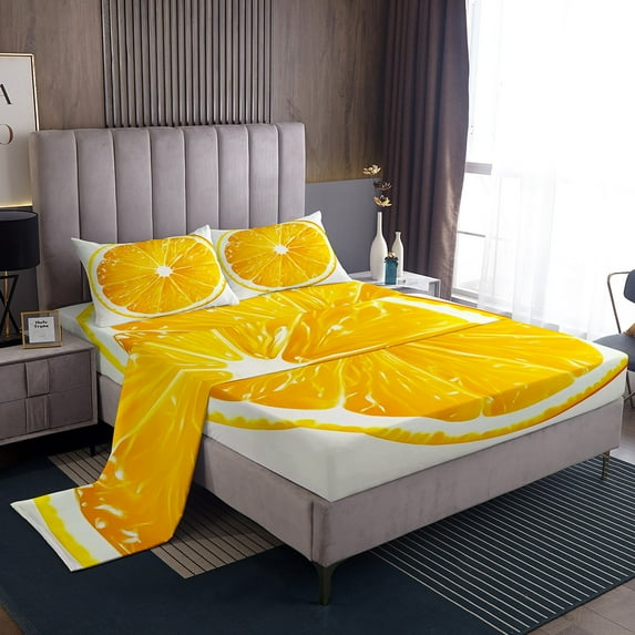 Erosebridal 3D Orange Bed Sheets Set Twin Size, Fruit Theme Bedroom Set, White Orange, Cozy 3pcs