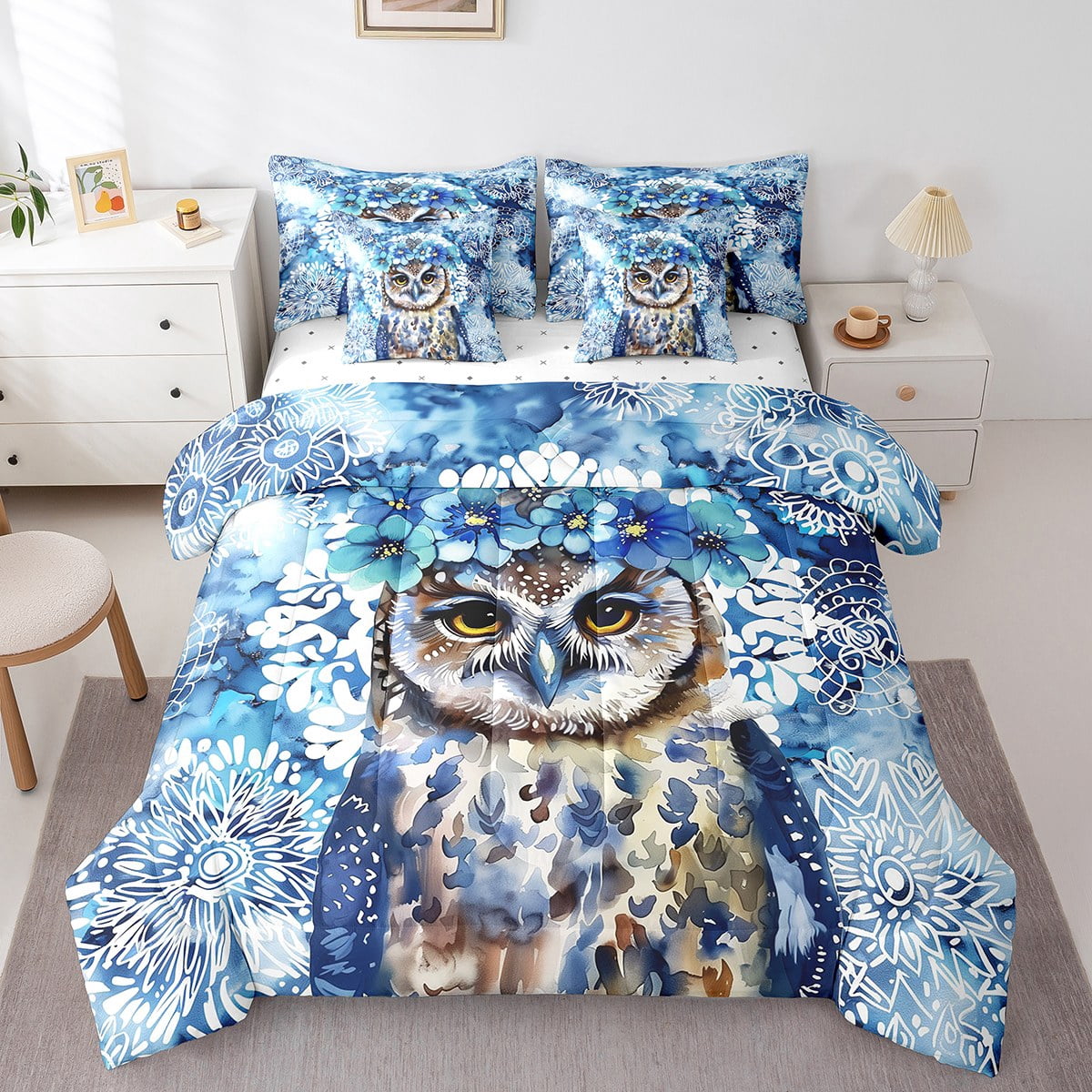Erosebridal 3D Owl Animal Bedding Full Size, Damask Flower Bedding Sets ...
