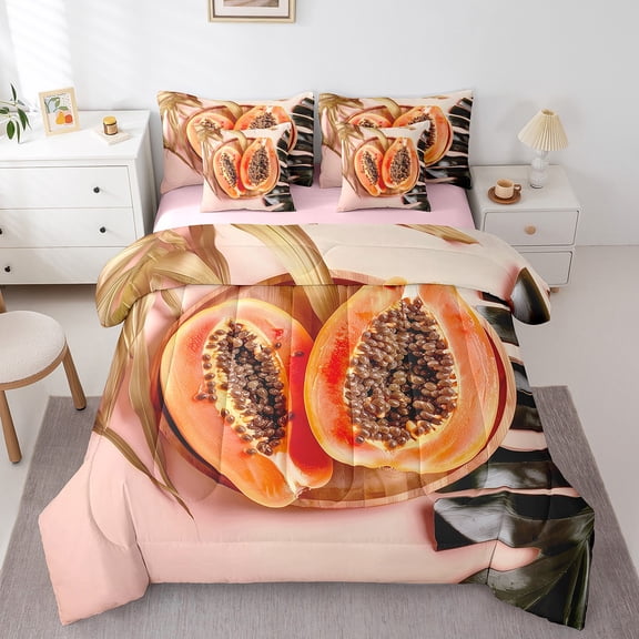 Erosebridal 3D Papaya Bedding Queen Size, Tropical Fruit Bedding Sets Queen Size, Vegetable Food Reversible Bed Set, Super Cozy Room Decorative, 7pcs