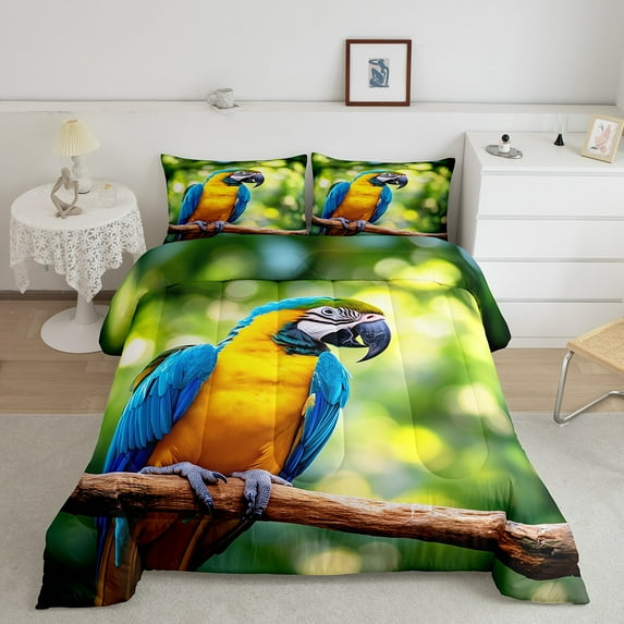 Erosebridal 3D Parrot Comforter Sets King Size, Kawaii Animals Comforters & Duvets, Botanical Decor, 3-Piece